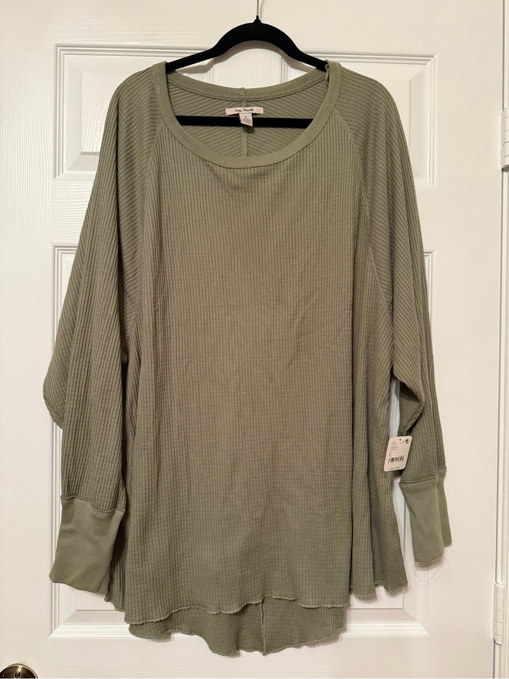 Free People Green Waffle-Knit Long Sleeve Top